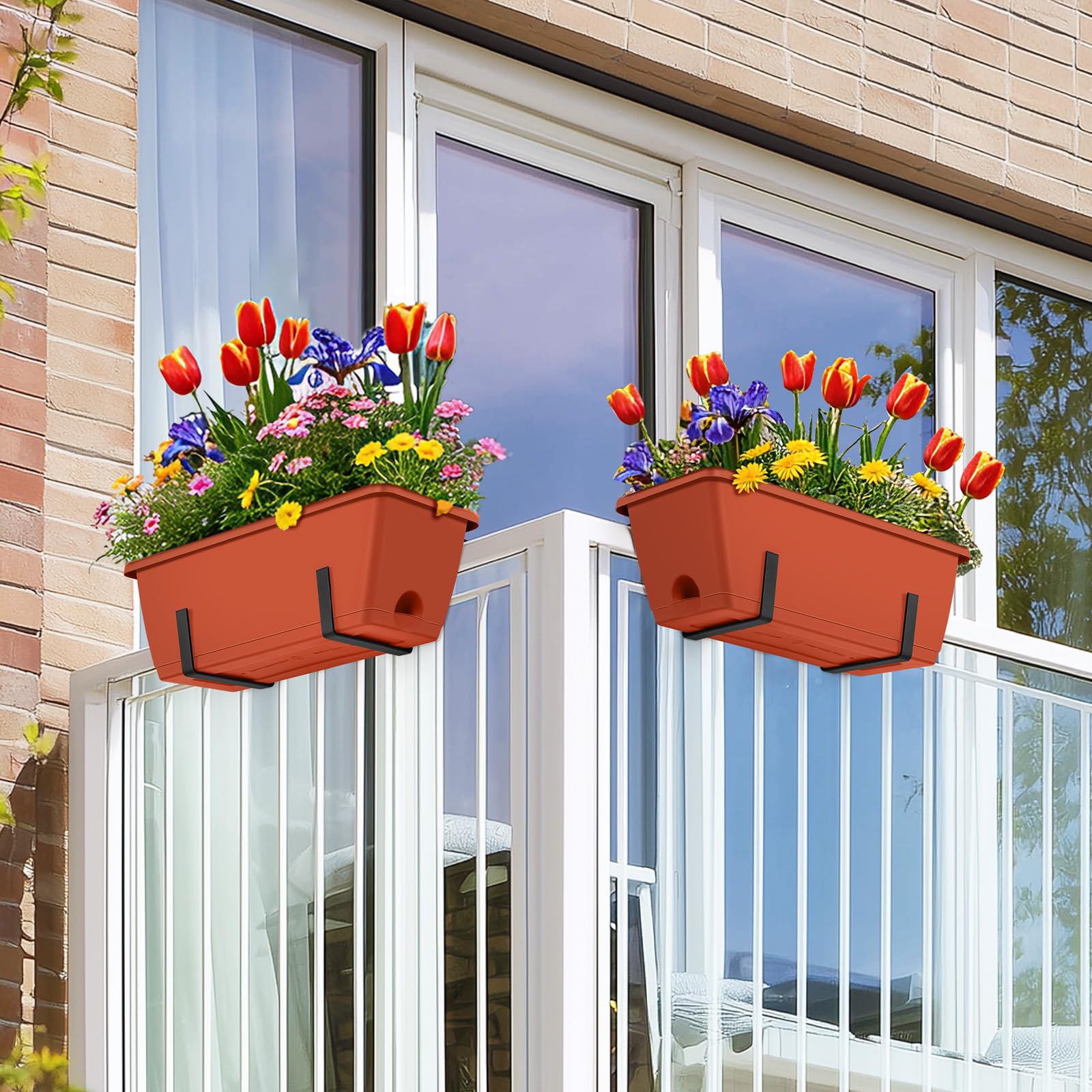 CADUKE adjustable brackets secure railing boxes on various rail sizes.