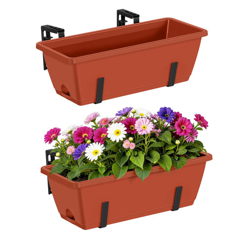 CADUKE 2-pack rectangular window boxes on a balcony for easy herb gardening.