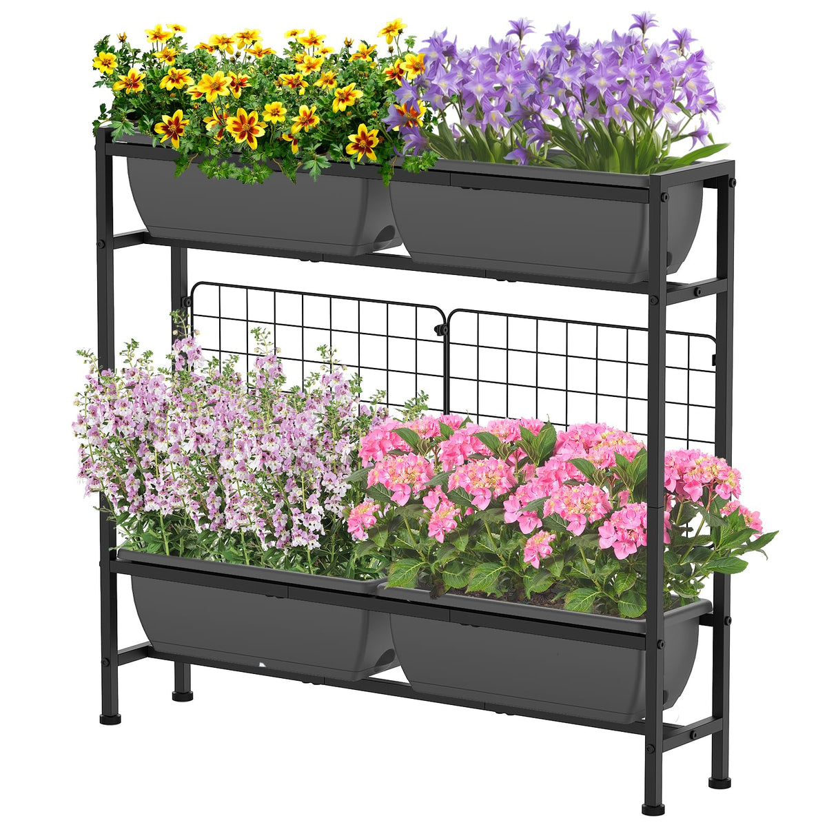 CADUKE raised planter box front view with four planting compartments for organized gardening.