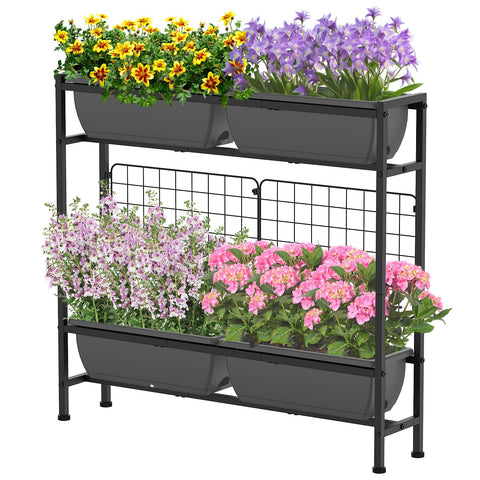 CADUKE raised planter box front view with four planting compartments for organized gardening.