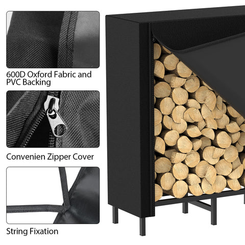 CADUKE waterproof PVC-backed cover protects wood storage