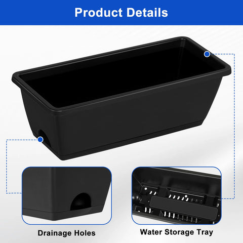 CADUKE window boxes with adjustable brackets for secure, no-drill railing mounting.