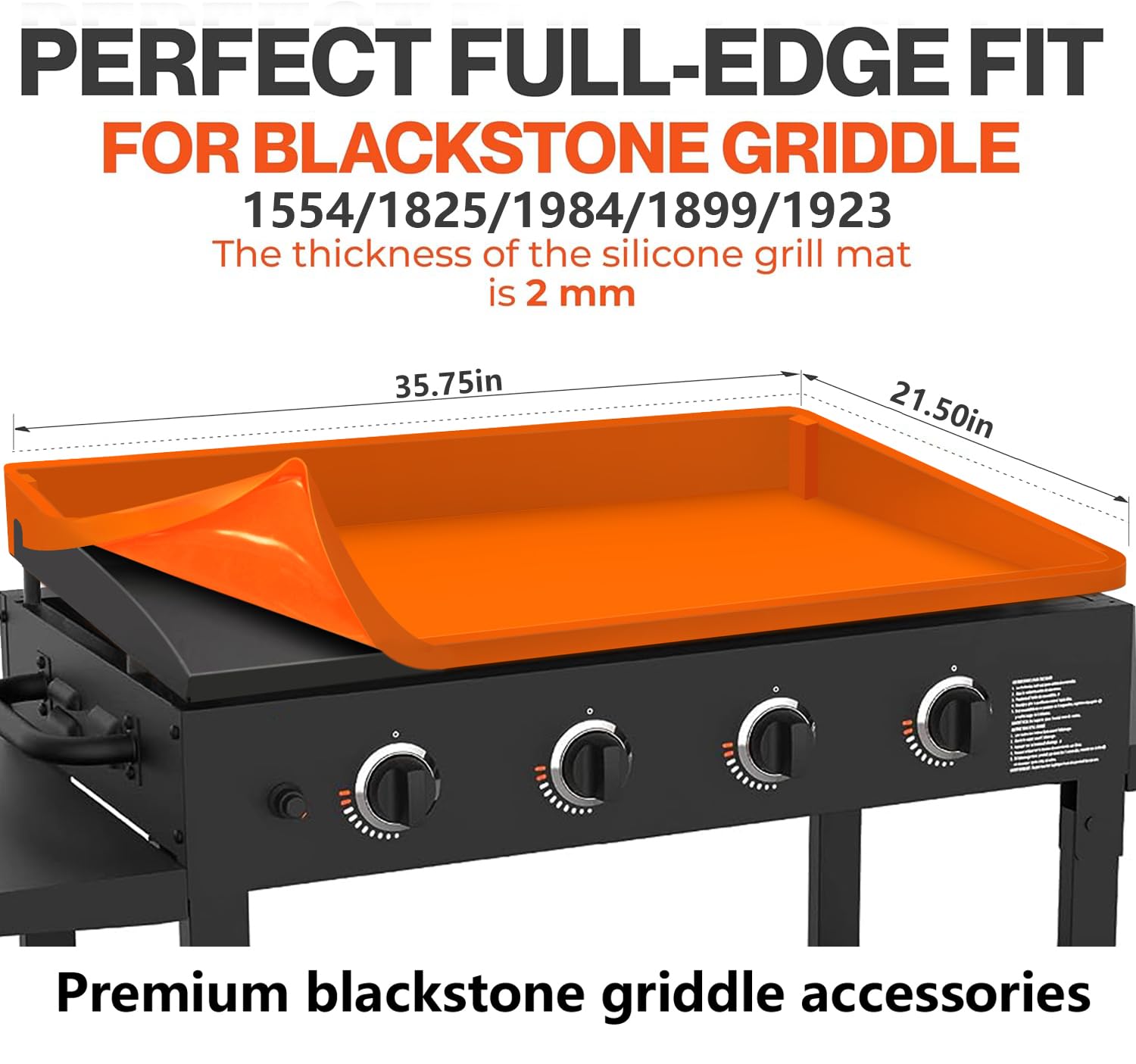 Cadya griddle mat with anti-slip lip keeps surface stable during use.