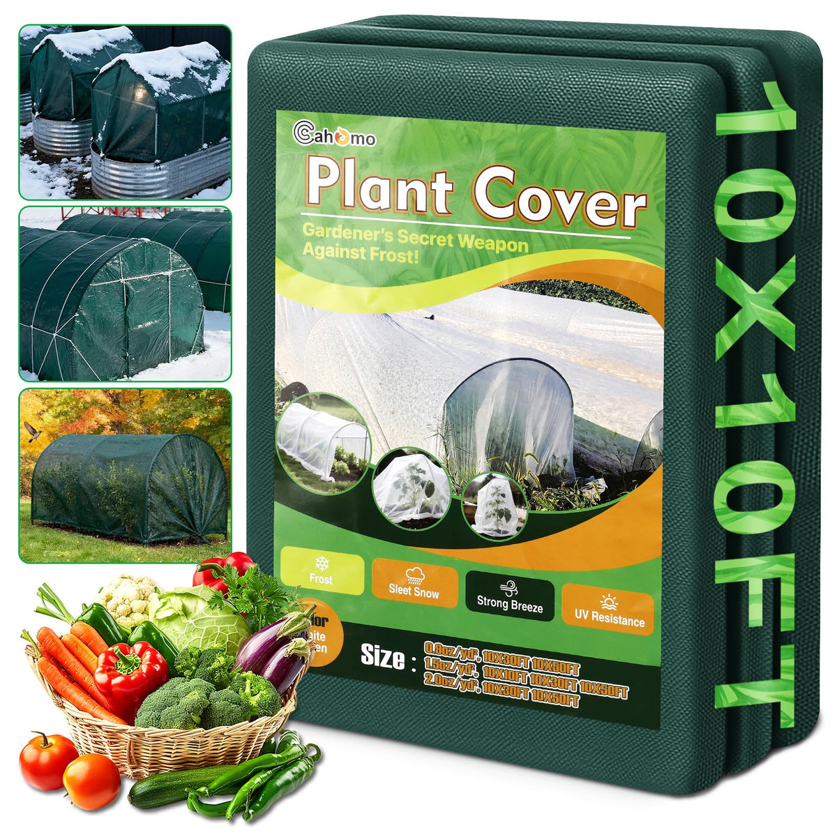 Cahomo green plant covers in 10x10 ft shield crops from frost
