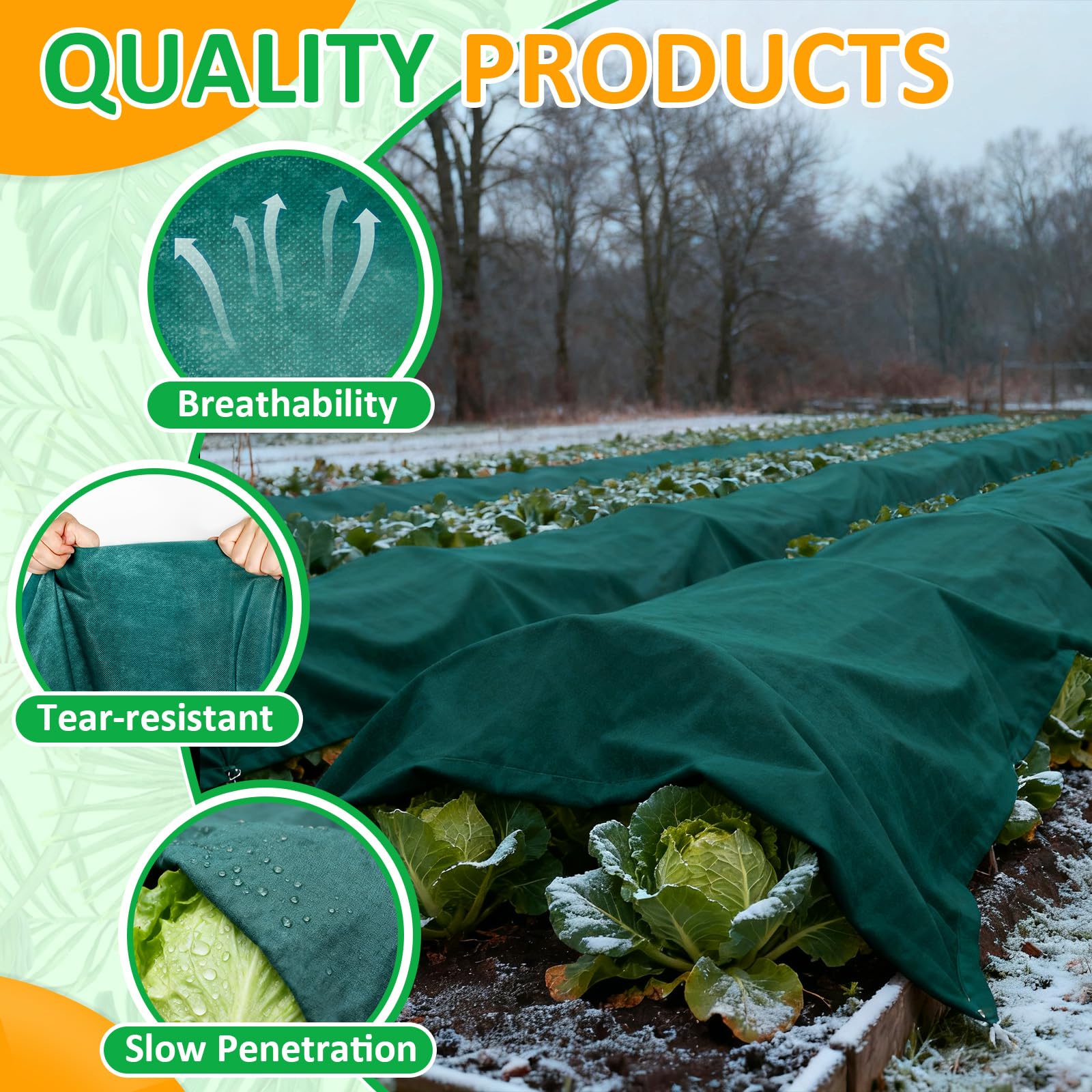 Cahomo outdoor plants frost cloth barrier around vegetables and shrubs during cold snaps.
