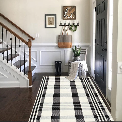 CAINANEL buffalo plaid outdoor rug kitchen mat with stylish contrast
