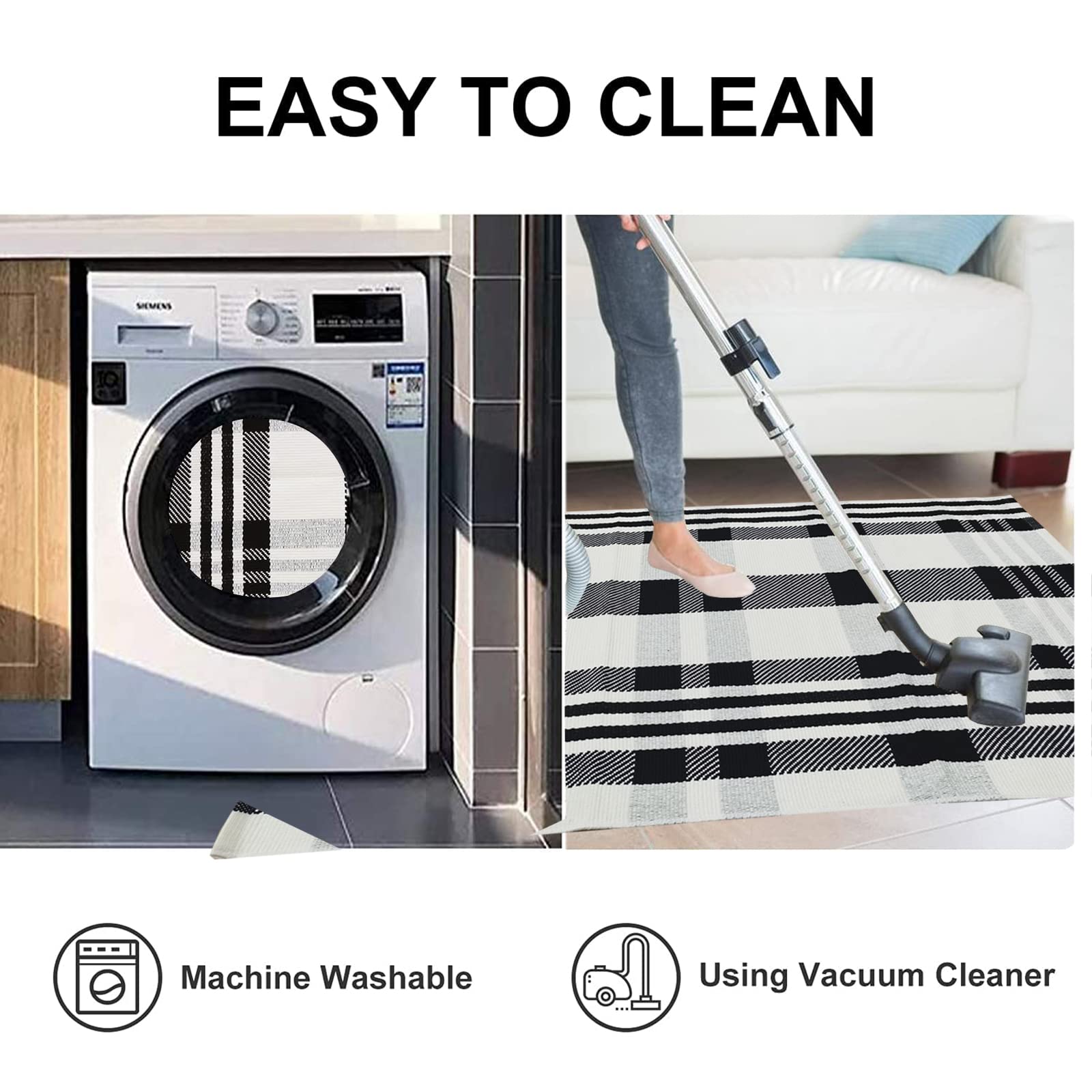 Machine-washable CAINANEL buffalo plaid outdoor rug for easy care