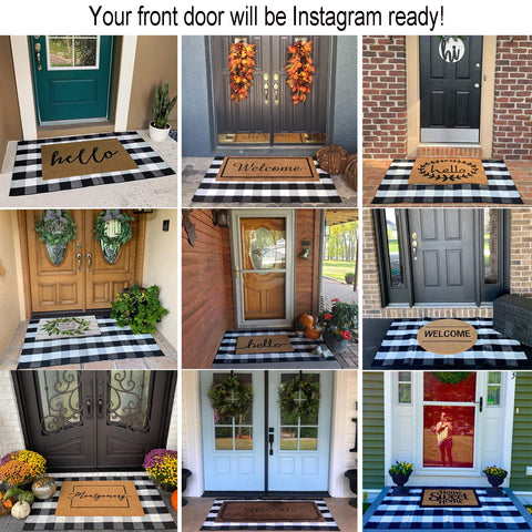 CAINANEL buffalo plaid outdoor rug on porch decor elevates entryway style and durability.