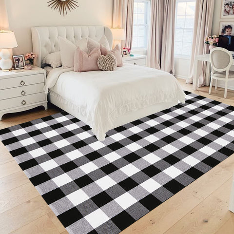 CAINANEL buffalo plaid rug bathroom accent combines style and quick maintenance.