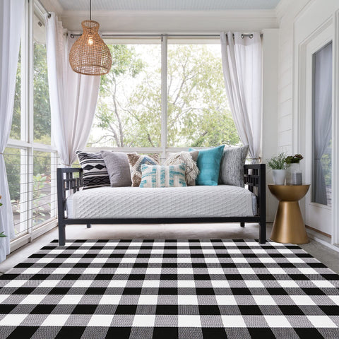 CAINANEL buffalo plaid rug kitchen mat offers soft comfort underfoot.