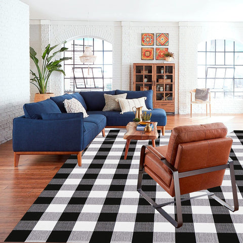 CAINANEL buffalo plaid rug cotton weave delivers natural softness and durability.