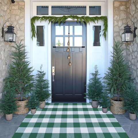 CAINANEL green and white buffalo plaid outdoor rug enhances entryway durability