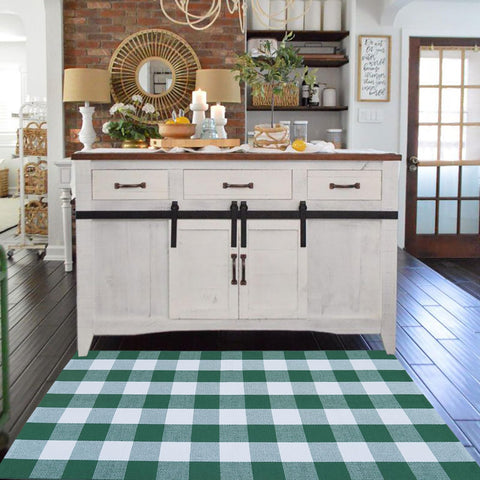 CAINANEL green buffalo plaid terrace rug for outdoor warmth