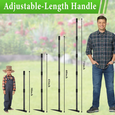 CALCHELE garden hoe adjustable length at 45 inches for reach and leverage.