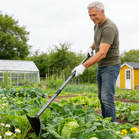 CALCHELE garden hoe multi-purpose blade for weeding and soil work.