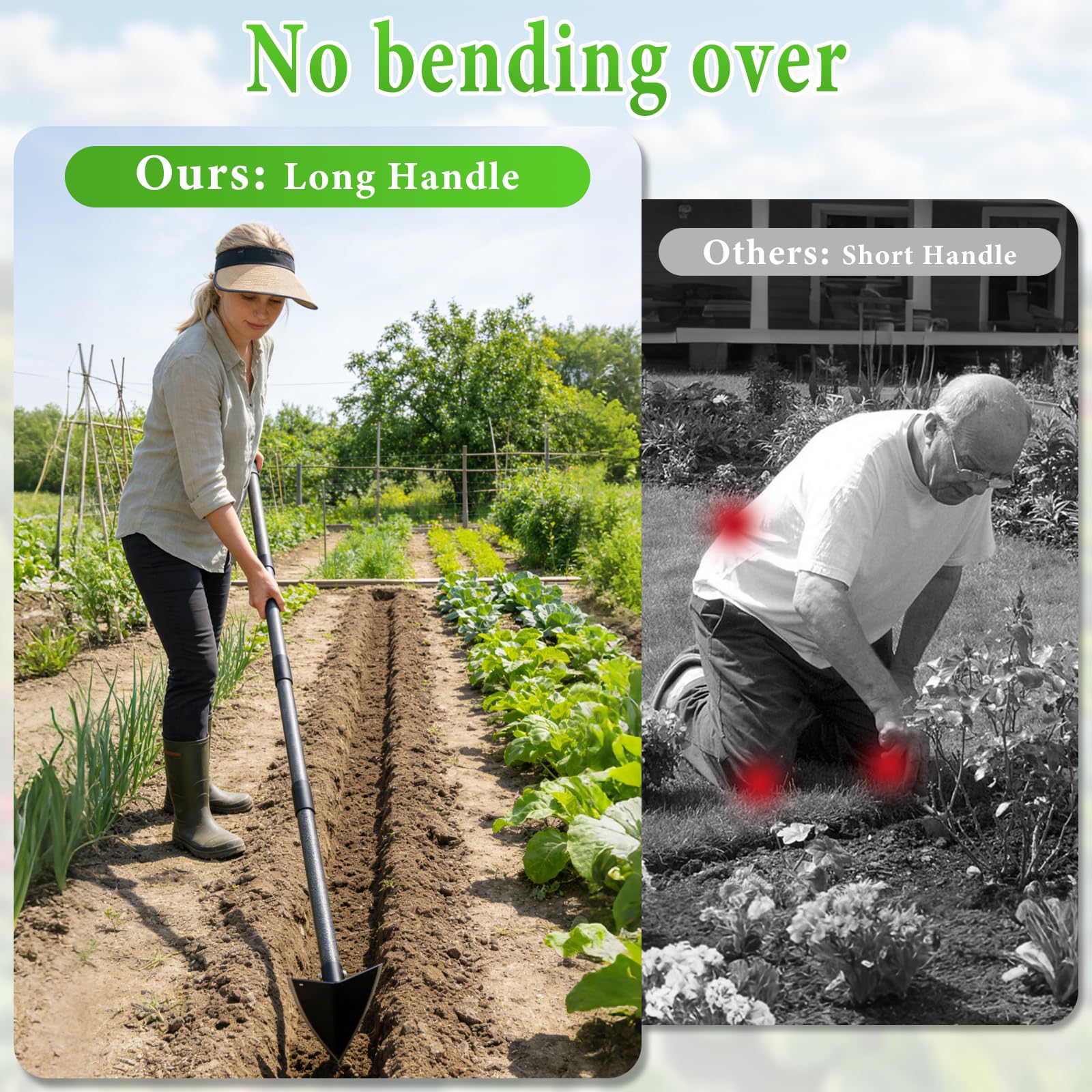 CALCHELE garden hoe sturdy neutral carbon steel construction.