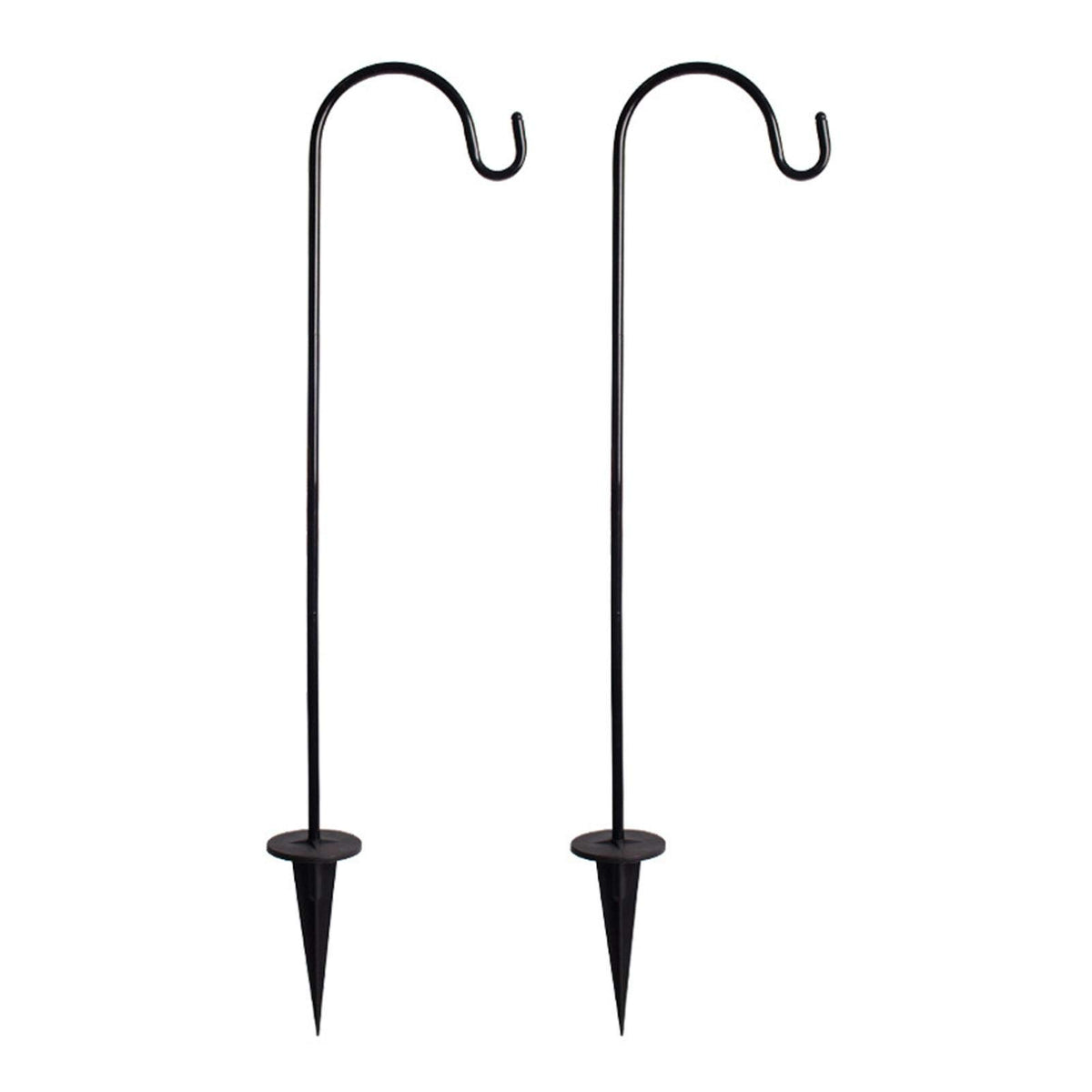 CALIDAKA two-pack adjustable shepherd hooks secure outdoor decor at 26.77 inches.
