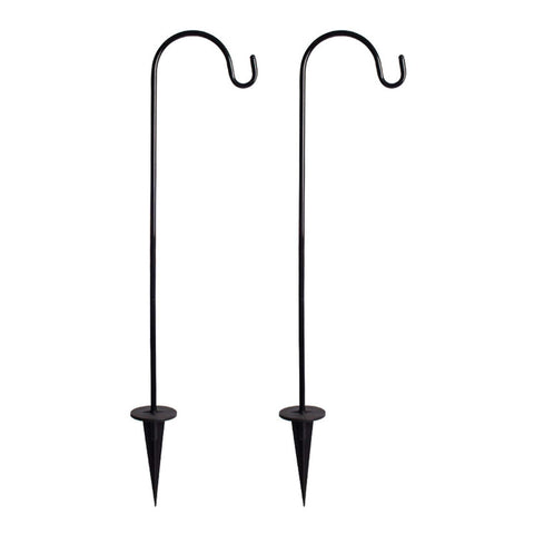 CALIDAKA two-pack adjustable shepherd hooks secure outdoor decor at 26.77 inches.