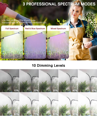 CalKoo grow light with 10 brightness levels for precise control