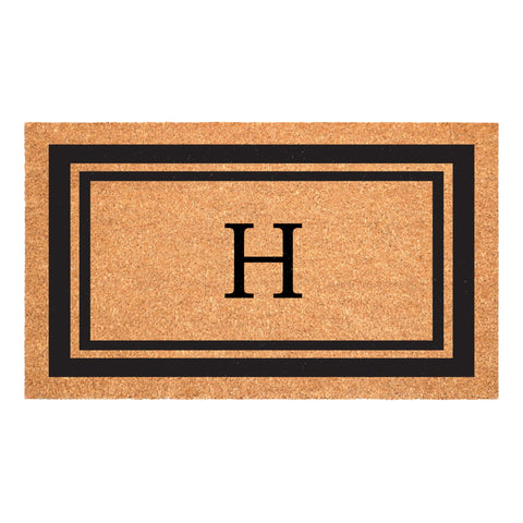 Calloway Mills monogram doormat front view, bold H initial, black border, entry dirt-scraping.