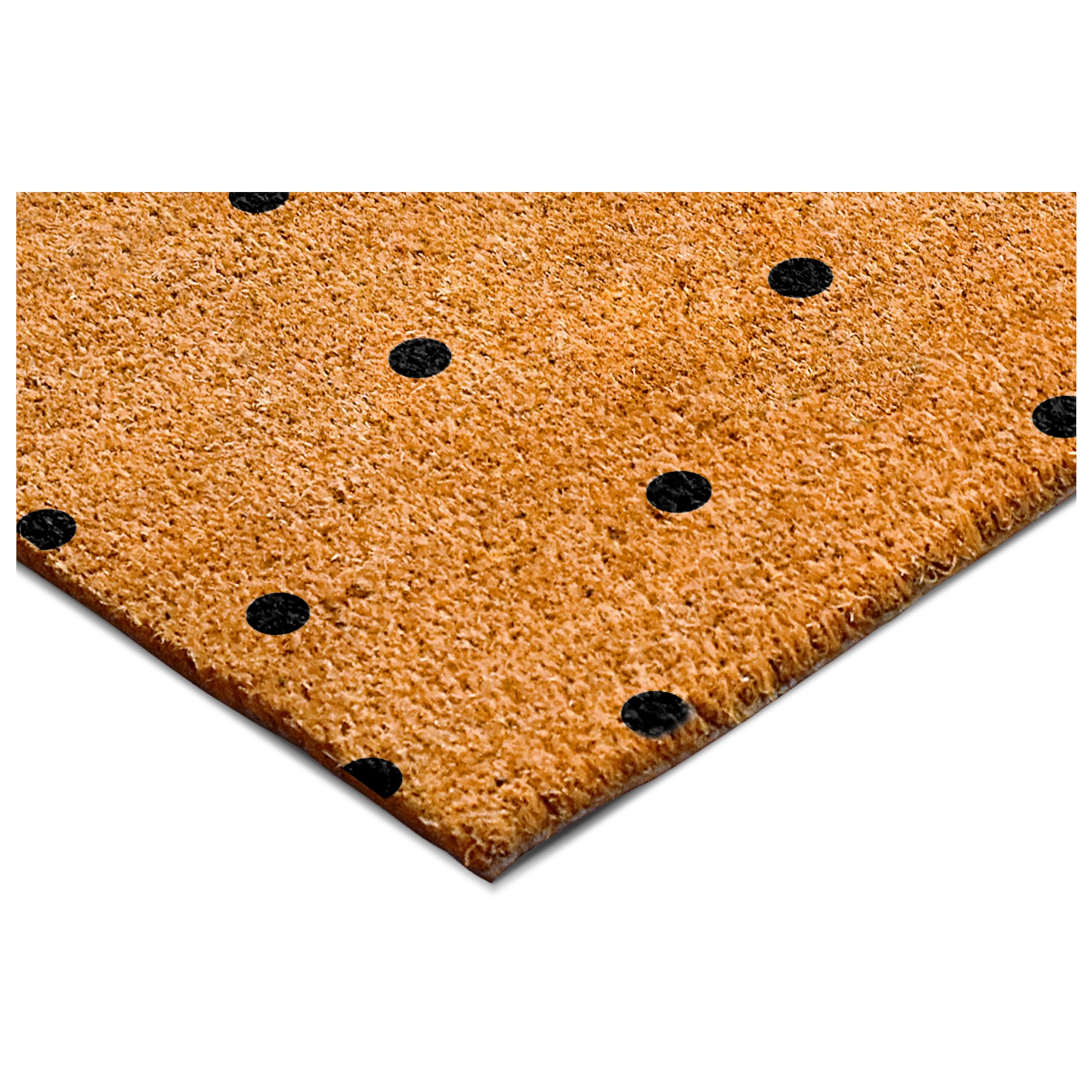 Calloway Mills polka-dots entry mat complements covered outdoor spaces.