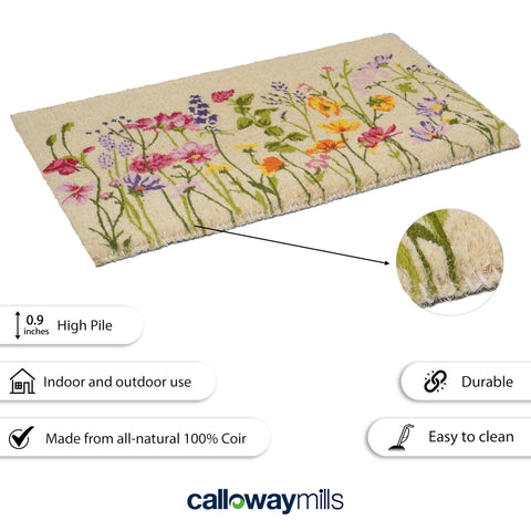 Calloway Mills Blooming Garden Doormat shows extra-thick construction for long-lasting use.