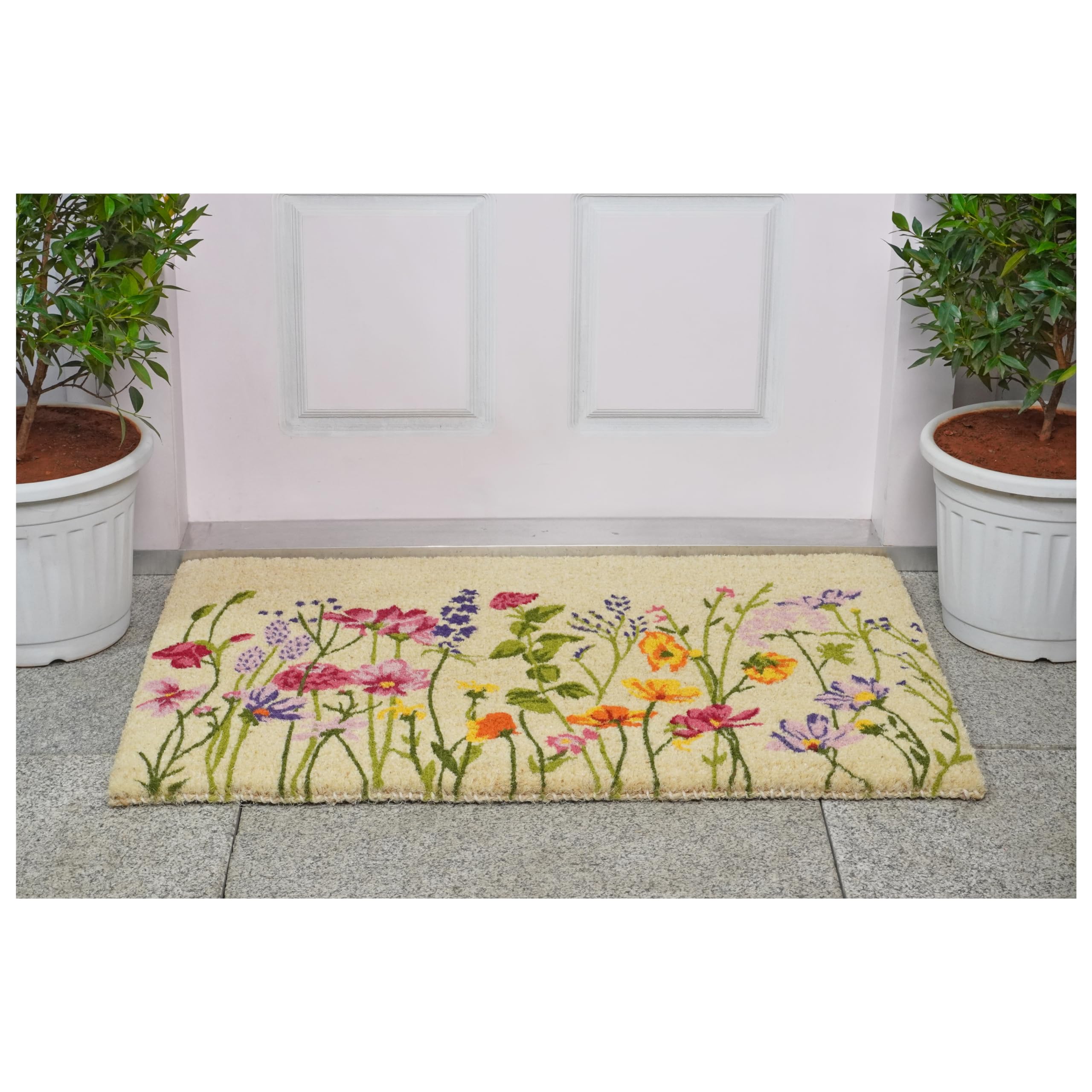 Calloway Mills Blooming Garden Doormat absorbs moisture and reduces indoor tracking.