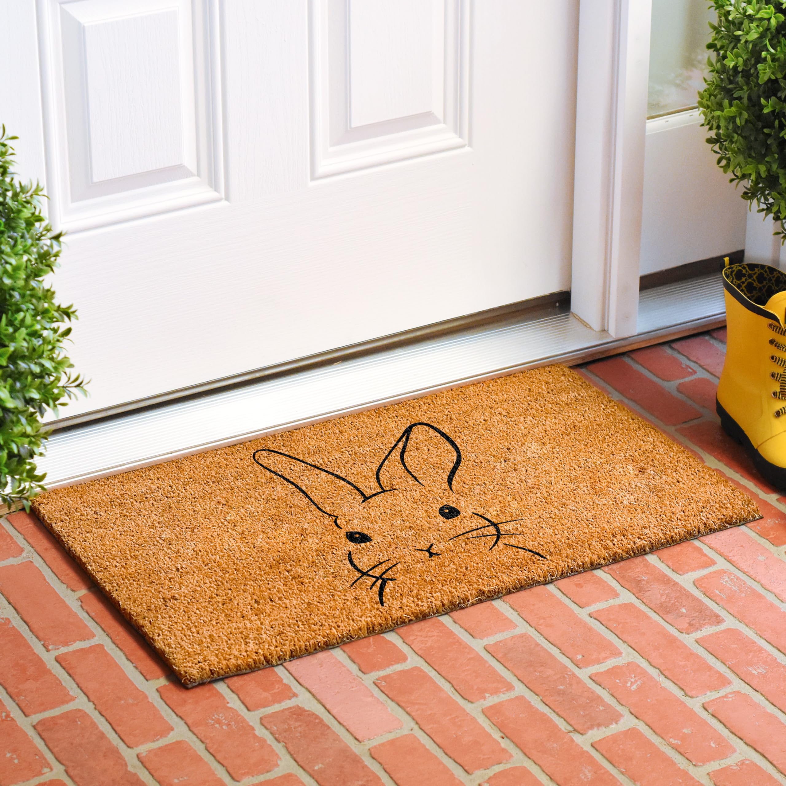 Calloway Mills Bunny Doormat close-up shows coarse coir texture for dirt scraping