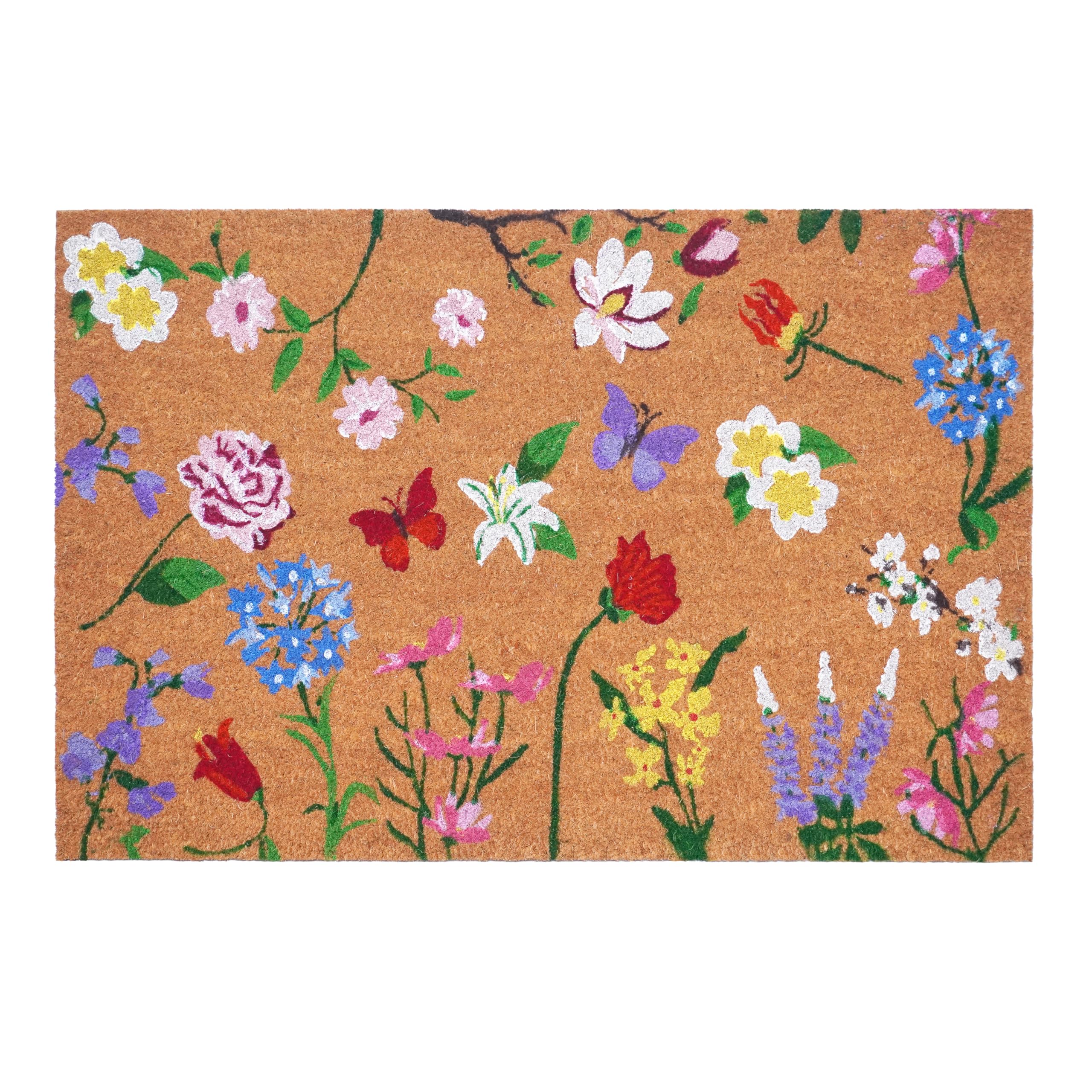 Calloway Mills Butterfly Garden Doormat, front view, welcoming floral design for entrances.