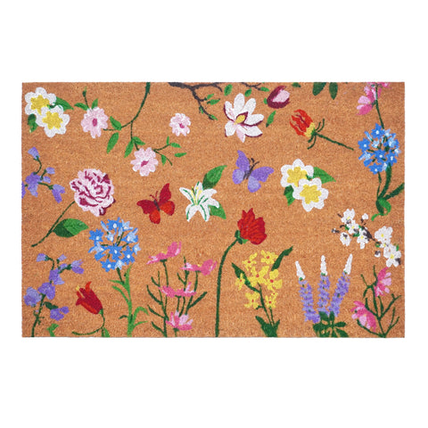 Calloway Mills Butterfly Garden Doormat, front view, welcoming floral design for entrances.