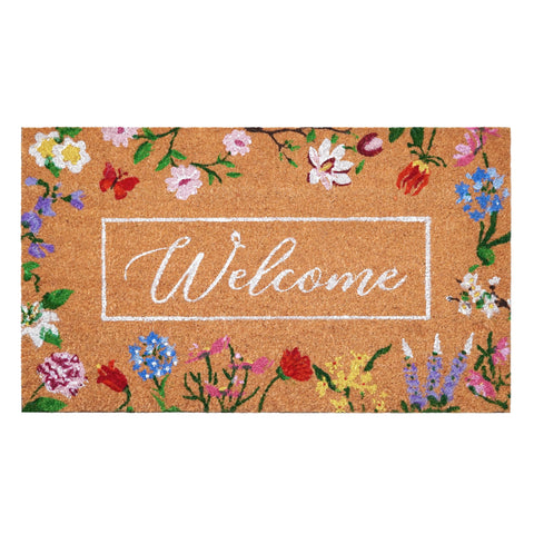 Calloway Mills Butterfly Garden welcome doormat with vibrant florals and dirt-scraping coir.