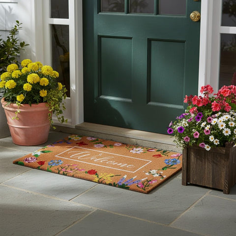 Calloway Mills Butterfly Garden doormat close-up shows durable coir for daily use.