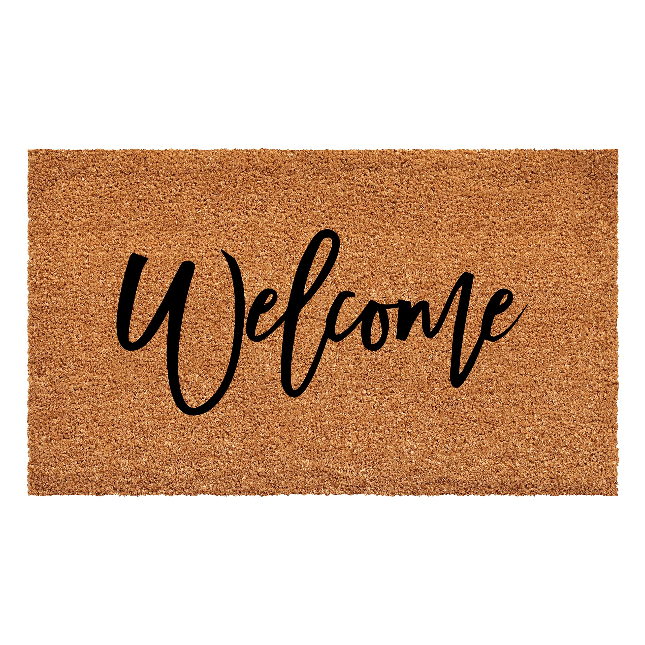 Calloway Mills cursive welcome doormat, 24x48, blends style with effective shoe scraping.