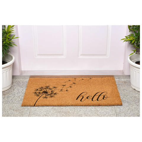 Dandelion Doormat on entryway shows welcoming setup for sheltered porch