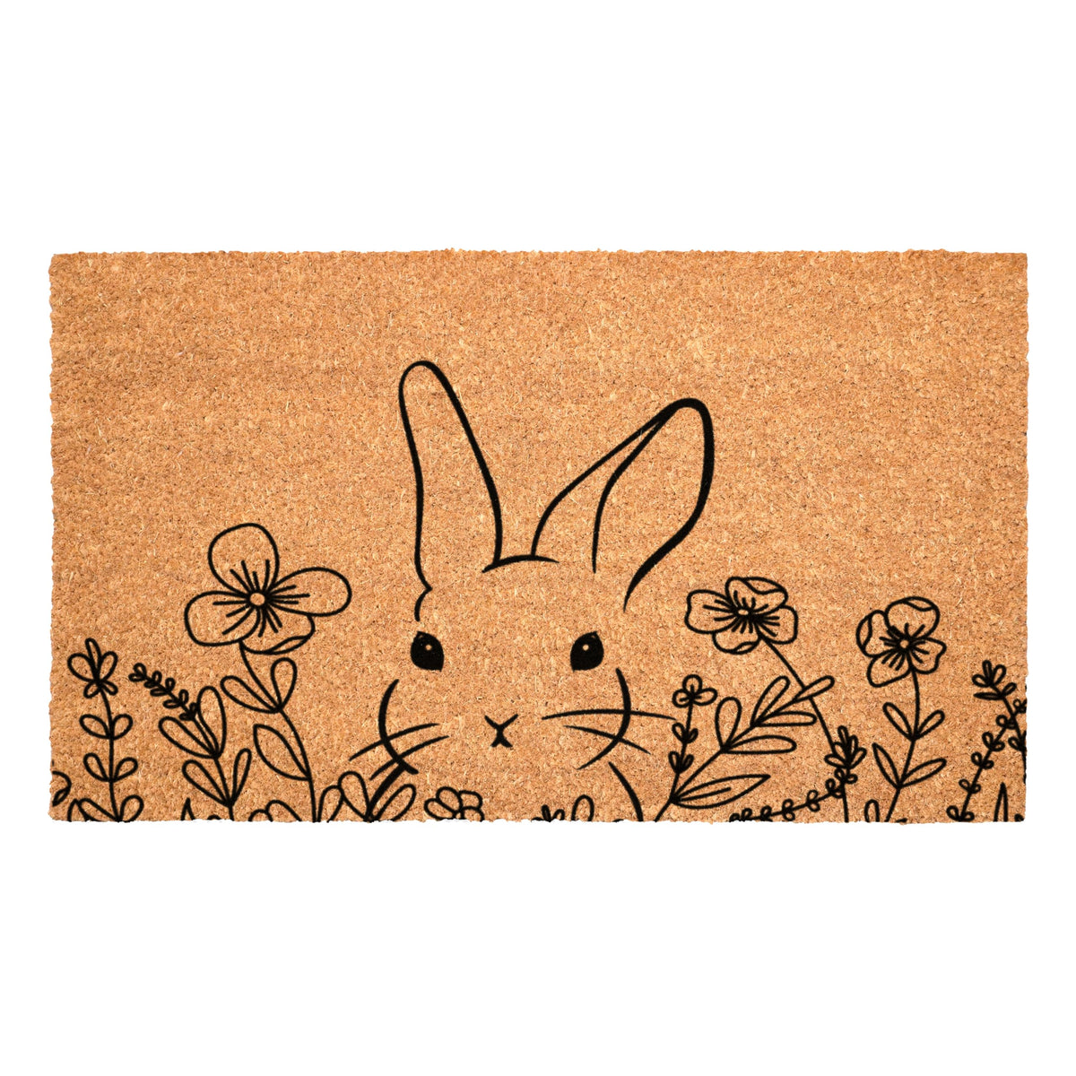 Calloway Mills Floral Bunny Doormat front view with welcoming charm and dirt scraping.