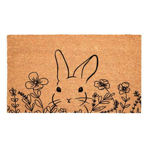Calloway Mills Floral Bunny Doormat front view with welcoming charm and dirt scraping.