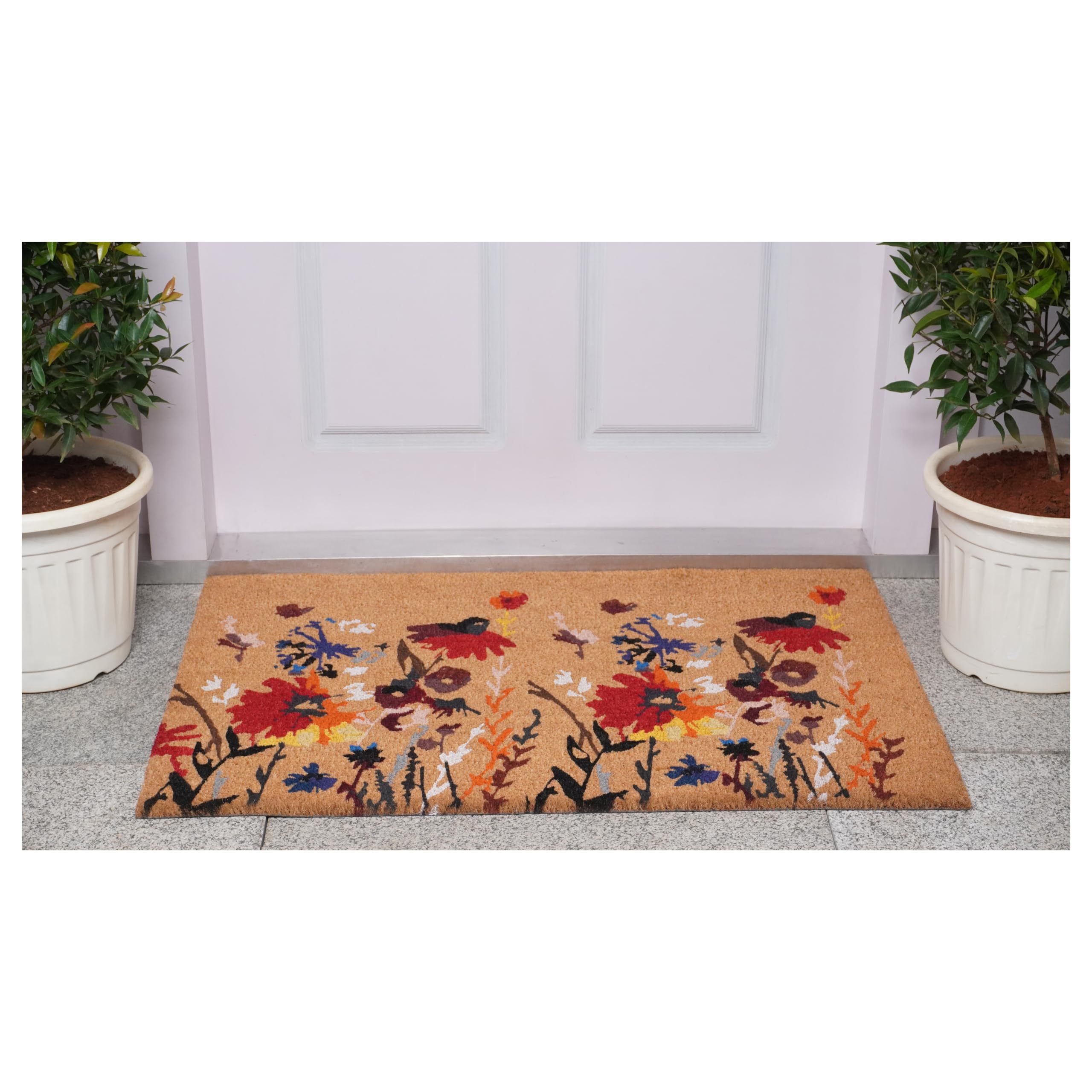 Calloway Mills floral doormat ideal for sheltered porch entry.