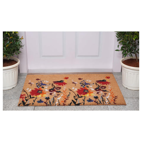 Calloway Mills floral doormat ideal for sheltered porch entry.