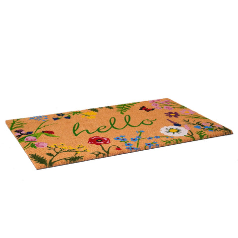 Calloway Mills Floral Hello Doormat entryway scene suitable for outdoor sheltered use.