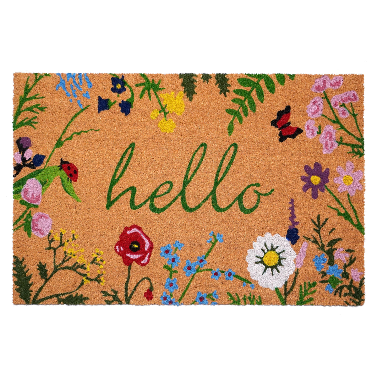 Calloway Mills Floral Hello Doormat front view shows welcoming multicolor blooms and durable coir.
