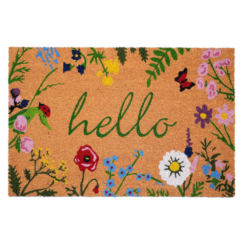 Calloway Mills Floral Hello Doormat front view shows welcoming multicolor blooms and durable coir.