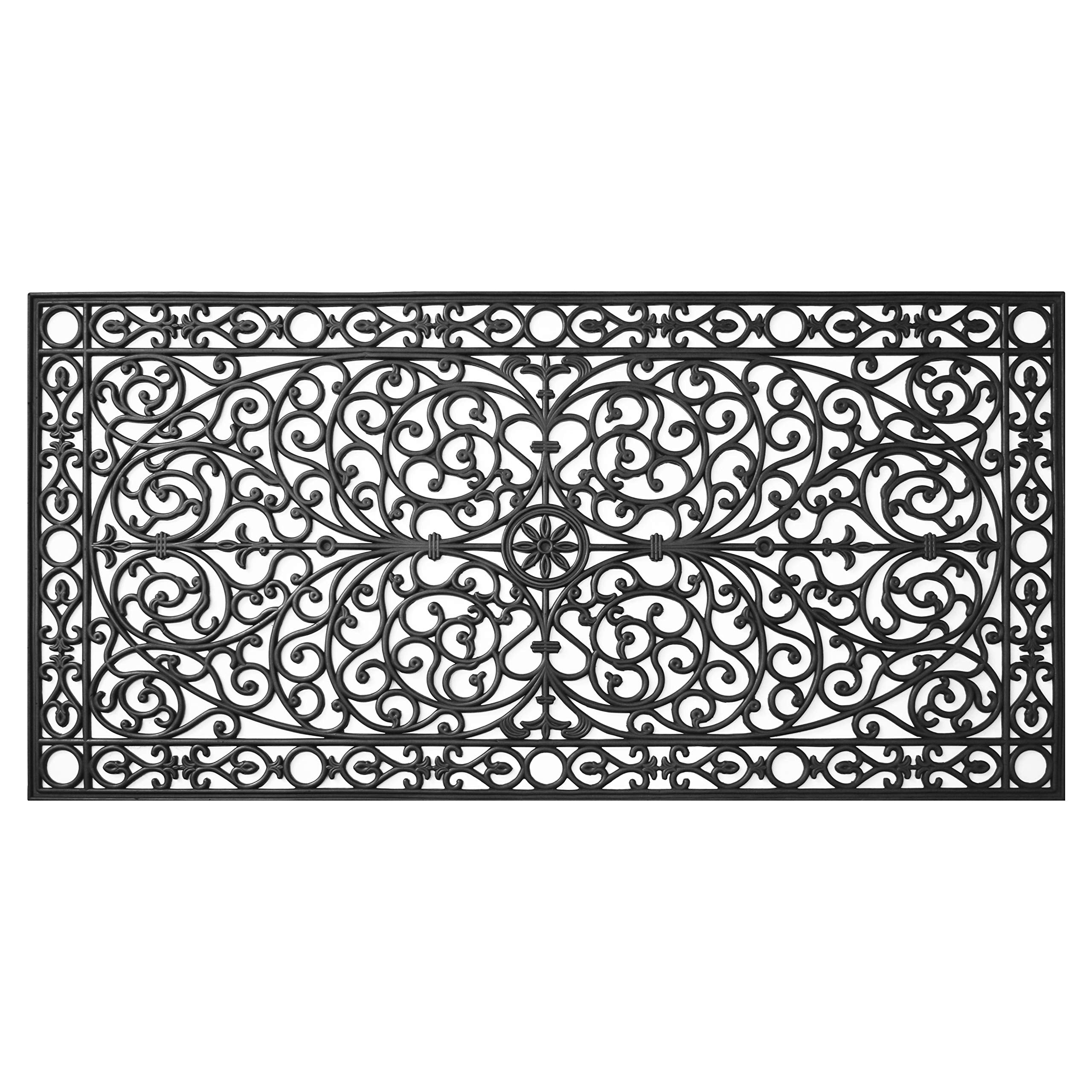 Calloway Mills Gatsby rubber doormat with iron-scroll pattern for durable outdoor use.