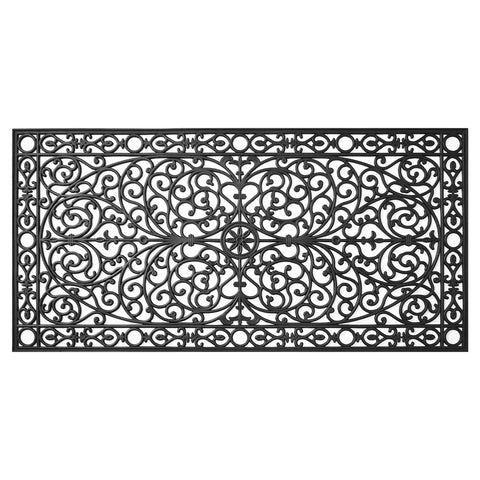 Calloway Mills Gatsby rubber doormat with iron-scroll pattern for durable outdoor use.