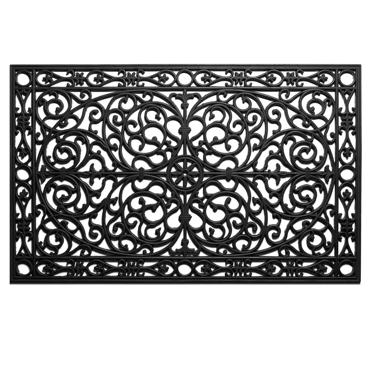 Calloway Mills Gatsby rubber doormat with wrought-iron scroll pattern for inviting porches.