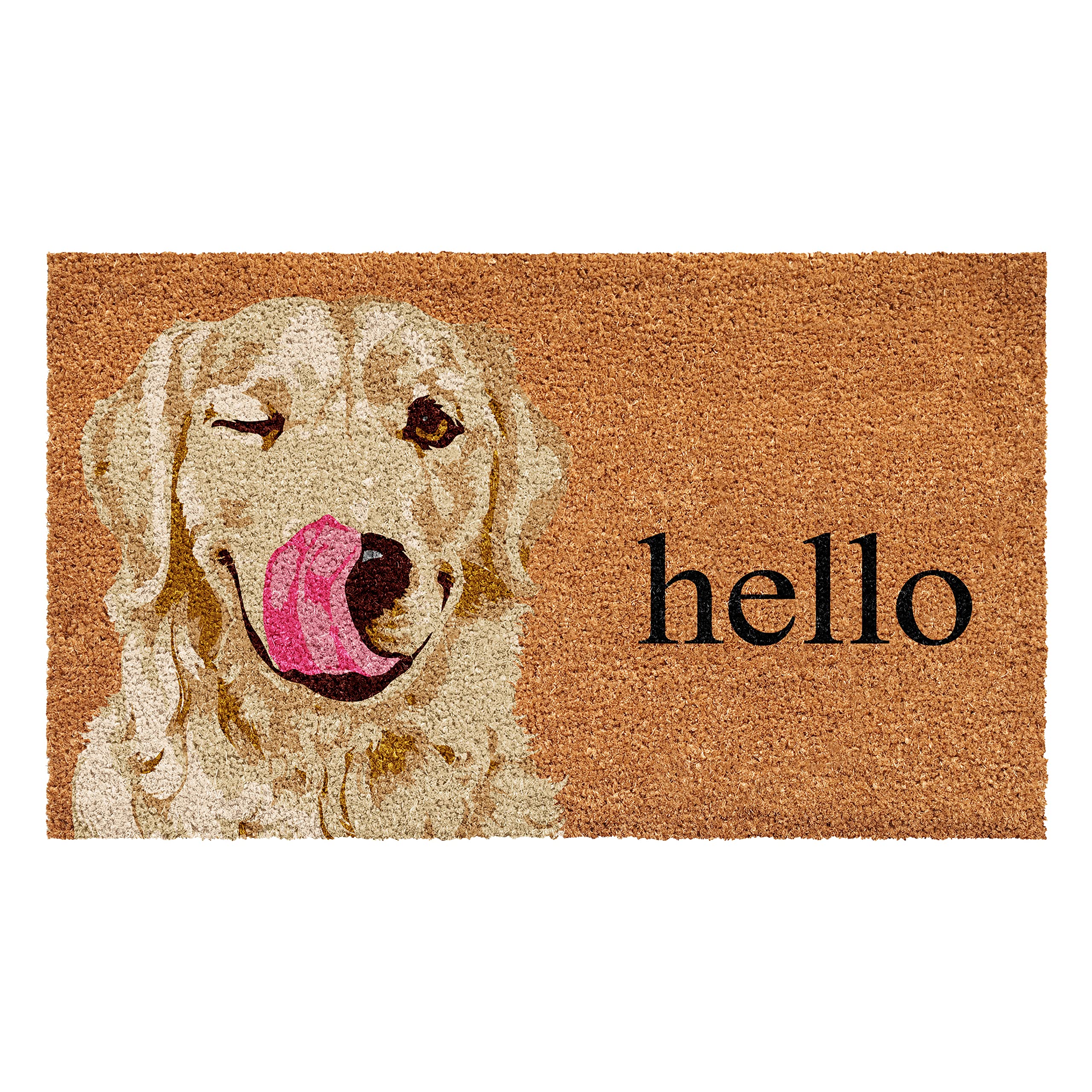 Calloway Mills Golden Doormat with coir scrapes shoes clean and traps dirt.