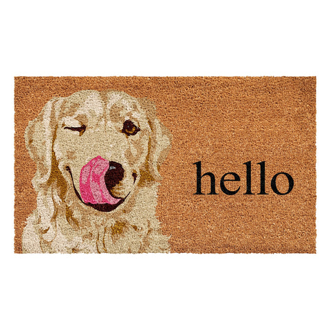 Calloway Mills Golden Doormat with coir scrapes shoes clean and traps dirt.