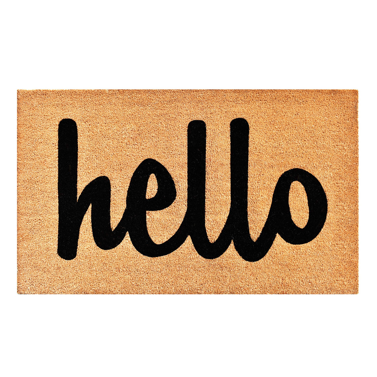 Calloway Mills Hello Doormat front view with dense coir for shoe scraping.