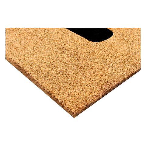 Calloway Mills Hello Doormat natural black color at an entryway.