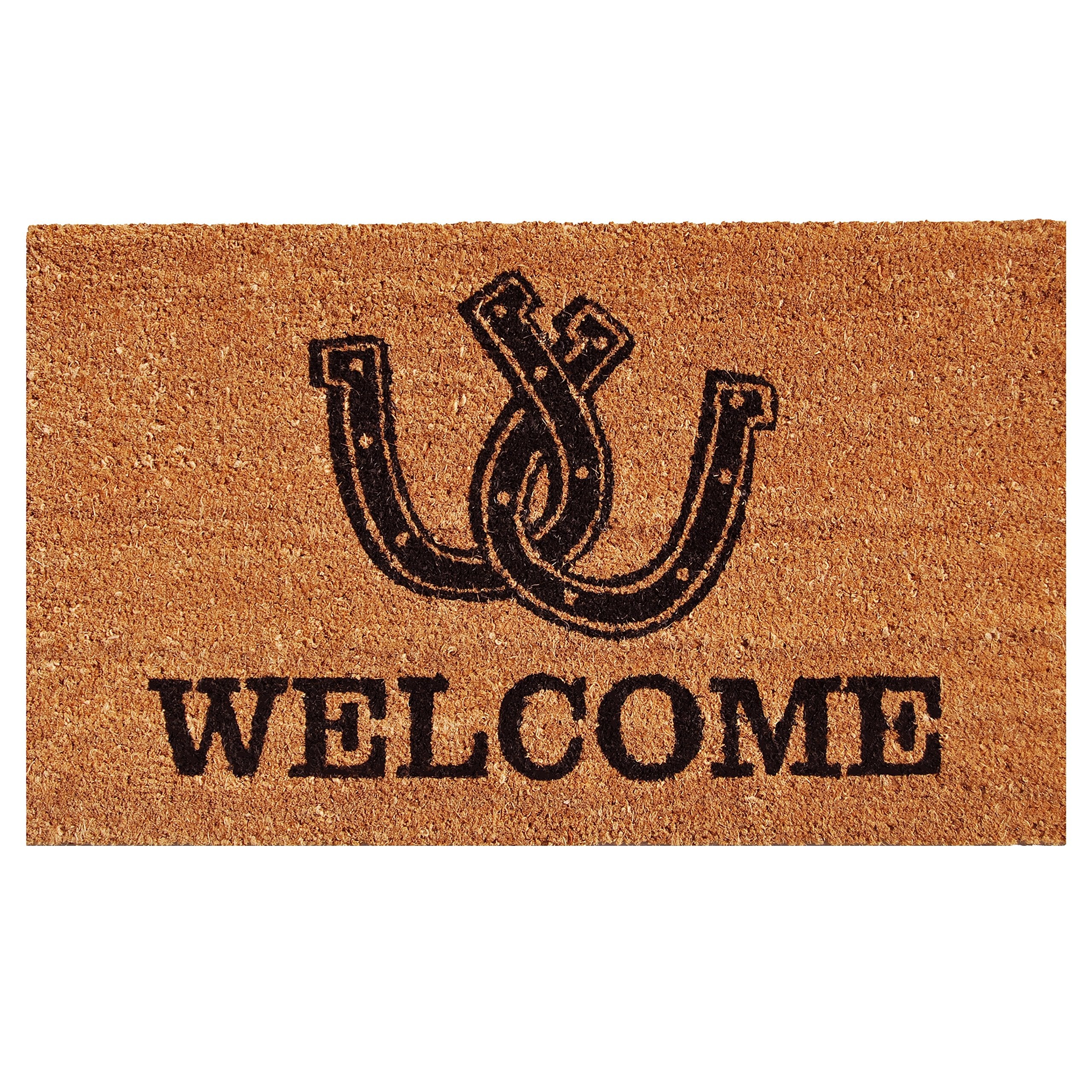 Calloway Mills Horseshoe Welcome Doormat front view showing sturdy coir for dirt scraping