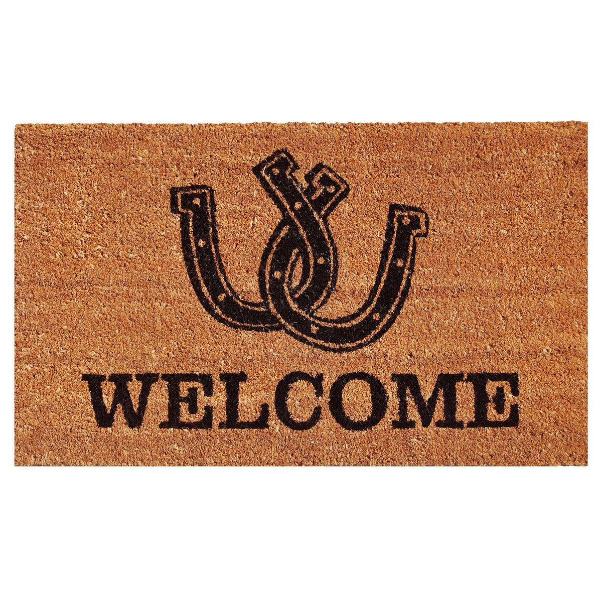 Calloway Mills Horseshoe Welcome Doormat front view showing sturdy coir for dirt scraping